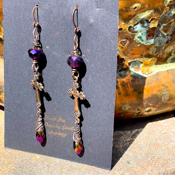 Elegant Purple Cross Dangle Earrings - Picture 6 of 12